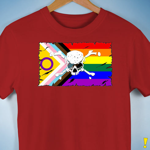 Intersex Inclusive Progress Pride Pirate Flag Premium Unisex T-Shirt - Red